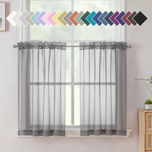 Vista 173 de Aiyufeng 2 paneles de cenefa transparente negra de 14 pulgadas de largo, cortinas cortas para dormitorio, cortinas de cocina para ventana pequeña