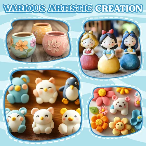 Vista 6 de Arcilla seca al aire, arcilla de modelado blanca natural para niños, arcilla de torno de alfarero premium para suministros de artes y manualidades