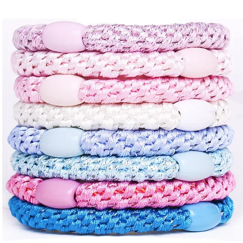 Vista 14 de AXEN 8 ligas elásticas para el cabello para mujeres y niñas, bandas de algodón suaves tejidas para coletas para cabello grueso y cabello rizado