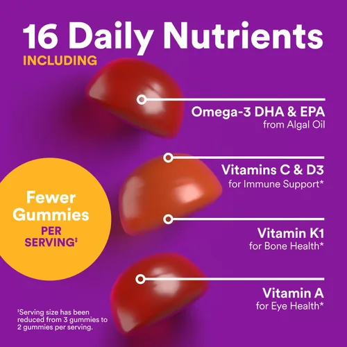 Vista 5 de SmartyPants Gomitas Multivitamínicas para Niños Pequeños - Fórmula Mejorada: Omega 3 (DHA/EPA), Vitaminas D3, C, Vitamina B12, B6, A, K y Zinc