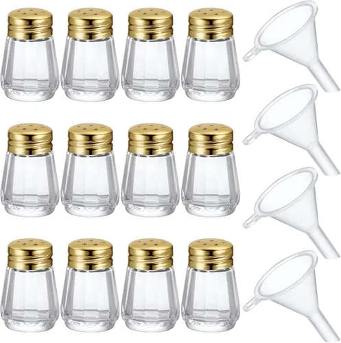 Vista 13 de Potchen 12 Piezas Mini Saleros y Pimenteros en Forma de Cubo a Granel 0.5 oz Pequeños Agitadores de Especias de Vidrio Cubo con Mini Embudos