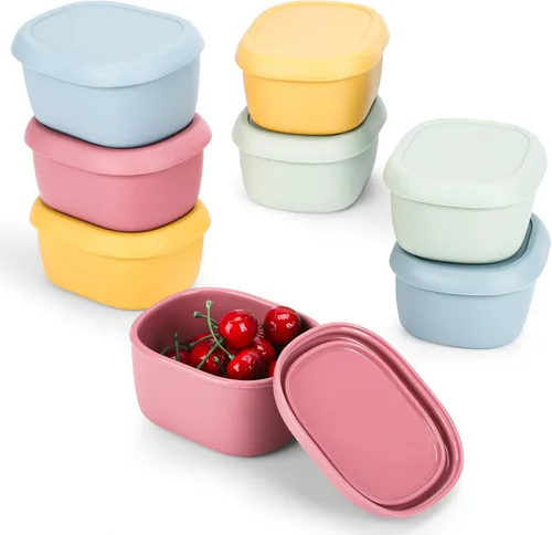 Vista 11 de 4 piezas recipientes de silicona de 10 onzas para refrigerios para niños, pequeños recipientes de alimentos con tapas, contenedor de frutas