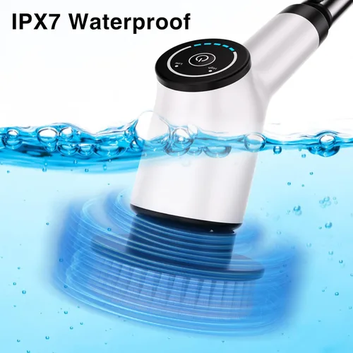 Vista 2 de Limpiador eléctrico giratorio, cepillo de limpieza inalámbrico con 8 cabezales de cepillo reemplazables y mango de extensión ajustable, limpiador