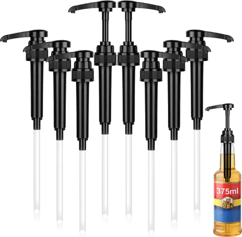 Zopeal Dispensador de jarabe de café de 8 piezas, se adapta a botellas de 12.7 onzas líquidas, bomba de jarabe para saborizantes de café, cremas,