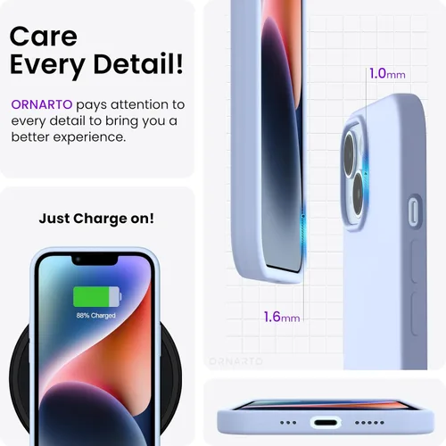 Vista 4 de ORNARTO Funda compatible con iPhone 14 6.1, silicona líquida delgada de 3 capas cubierta de teléfono completo cubierta de gel suave funda protectora