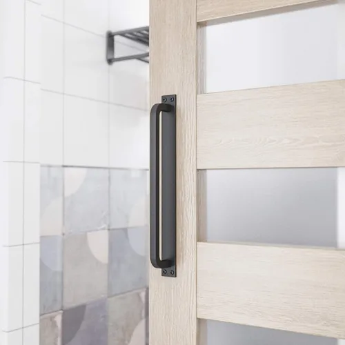 Vista 4 de SMARTSTANDARD 12" Manijas de puerta de granero hechas a mano rústicas antiguas, manija de base larga color negro, para puerta, cobertizo, garaje