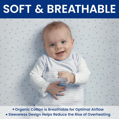 Vista 3 de Delta Children Gap babyGap TrueSleep - Saco de dormir con manta integrada, Raya azul