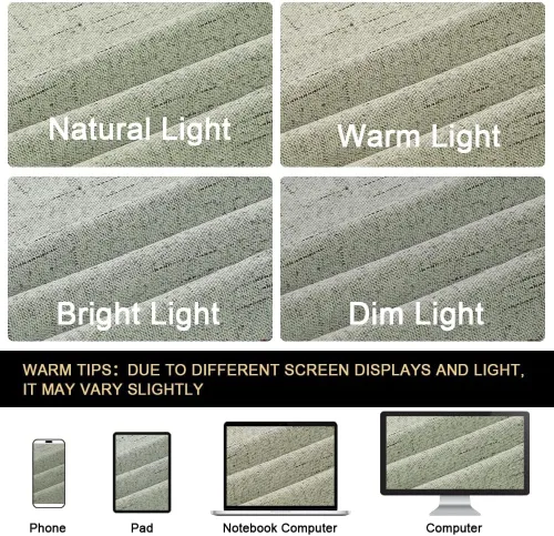 Vista 247 de PrinceDeco Cortinas con textura de lino 100% opacas de 64 pulgadas de largo, juego de 2 paneles de cortinas de lino opacas con forro aislante Arena