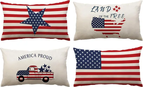 Vista 19 de YeeJu Juego de 4 fundas de almohada patrióticas de 12 x 12 pulgadas, fundas de almohada para el 4 de julio, fundas de almohada para decoración