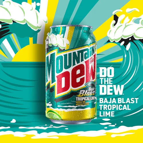 Vista 4 de Mountain Dew Soda, paquete variado Baja Blast de 2 sabores (Baja Blast, Original Dew), latas de 12 onzas líquidas (paquete de 18)