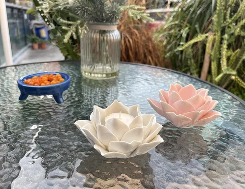 Vista 6 de Cerámica Lotus Petals Style Flower Candle Holder Tea Lights Holder Hogar & Decoración de mesa (blanco)