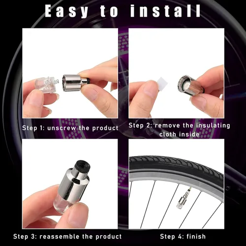 Vista 3 de Augeny 6 luces LED de tapa de vástago de válvula de neumático, bombillas de neón con luces de flash de radios, luces de válvula de neumático, tapón