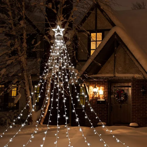 Vista 9 de GIGALUMI Decoraciones de Navidad al aire libre, 344 luces LED de Navidad en cascada para patio, luces de decoración de árbol de Navidad, luces