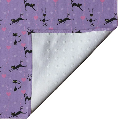 Vista 4 de Ambesonne Cat Yoga Mat Towel, Funky Romantic Pattern with Little Hearts Funny Jumping Black Cat Characters, Non-Slip Sweat Absorbent Yoga Pilates