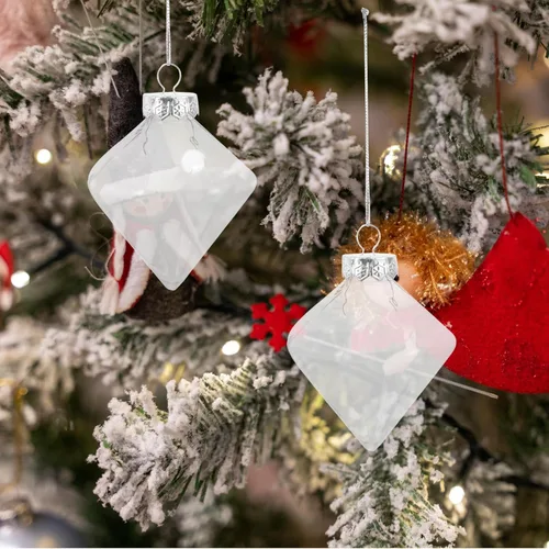 Vista 5 de Uonlytech 12 bolas de adorno rellenables de plástico transparente con forma de diamante, bola de Navidad, adorno colgante de árbol