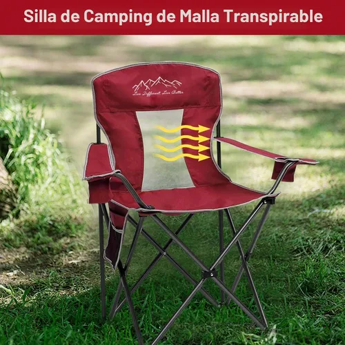 Vista 6 de Sillas de camping al aire libre plegable portátil con respaldo de Negro