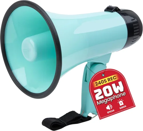 MyMealivos 20W Megaphone Bullhorn, Built in Siren & 240s Recording, 5.4"×8.6" Portable Megaphone with Volume Control Cover Up to 300 feet+ for