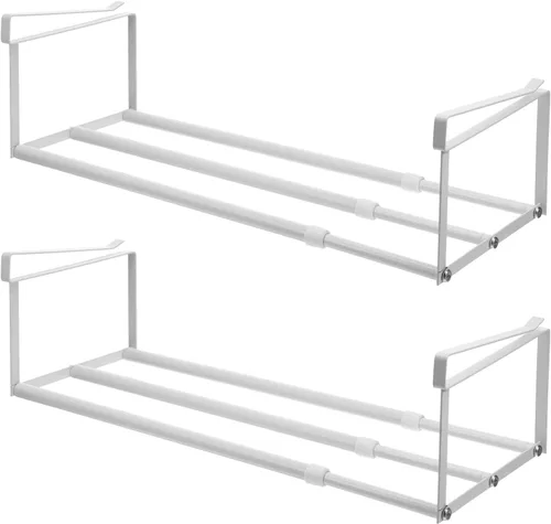 Organizador de zapatos expandible de 2 piezas, estante colgante para zapatos debajo del gabinete, estante de almacenamiento con clips de 3/4