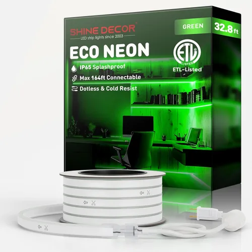 Vista 58 de Shine Decor cuerdas de luces LED AC 120V, tira de neón eco sin puntos de 120 LED/m, conectable y cortable, impermeable IP65 y resistente al clima