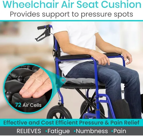 Vista 3 de Vive - Almohadilla de asiento para silla de ruedas inflable - Almohadilla de alivio de presión de aire ajustable para viajes, portátil