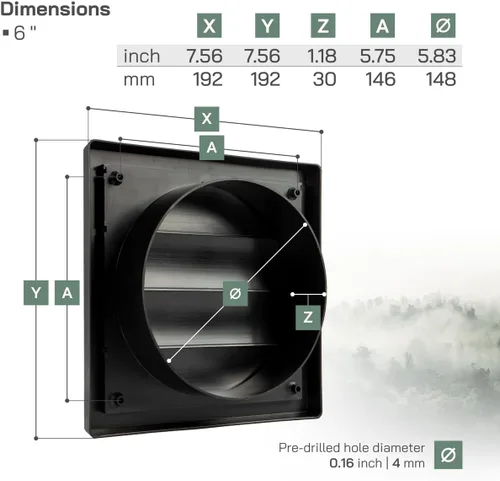 Vista 2 de Vent Systems Cubierta de ventilación de escape negra de 6 pulgadas - Capucha de ventilación de secadora - Cubierta de ventilación de conducto
