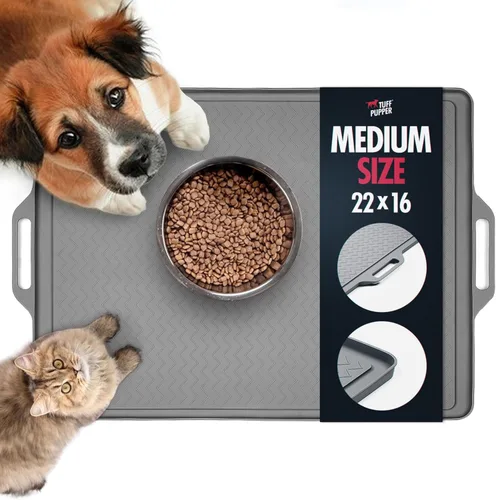 Vista 7 de Tuff Pupper Tapete de alimentación para perros pequeños de 18 x 12 pulgadas para comida y agua Tapete de alimentación para perros para suelos