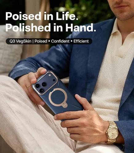 Vista 2 de TORRAS Q3 VegSkin - Funda de piel para iPhone 17 Pro Max, soporte magnético de 360 grados, compatible con MagSafe, control de cámara, a prueba