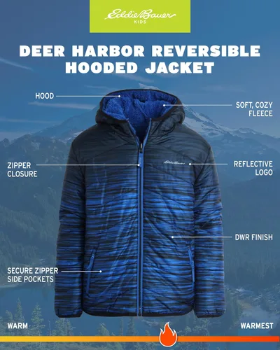 Vista 2 de Eddie Bauer Chaqueta reversible para niños - Deer Harbor - Abrigo ligero e impermeable con forro de piel de oveja sintética (5-20)
