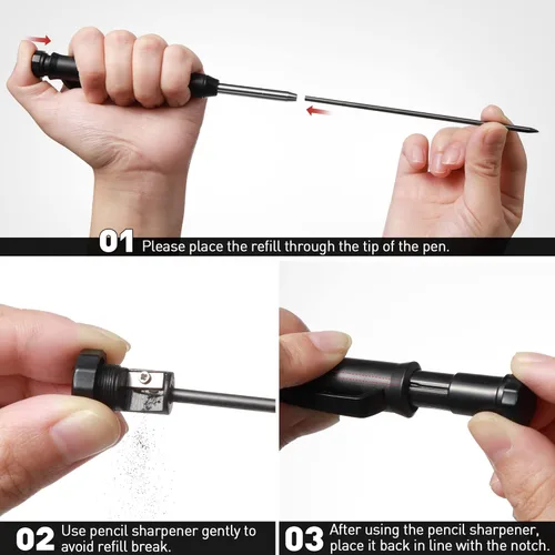 Vista 7 de Hiboom 5 lápices de carpintero mecánico, 30 piezas de repuesto para punta de nariz con afilador integrado, herramientas de fabricación de escritos