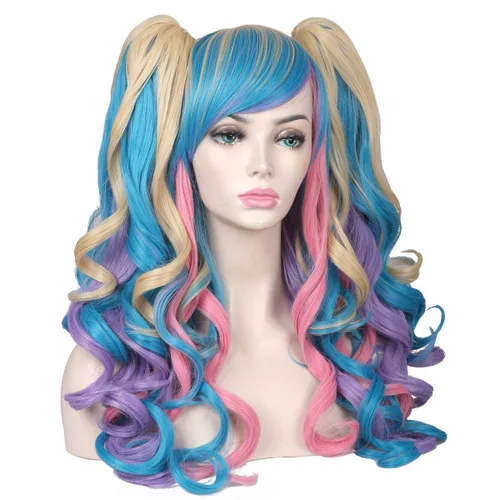 Vista 4 de ColorGround - Peluca larga rizada para cosplay con 2 coletas, talla única