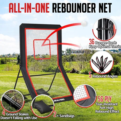 Vista 6 de ZEALFEEL Lacrosse Rebounder, 4x7FT/4x6FT Volleyball Rebounder for Backyard with 5 Rebound Angles, Target Strip, Lacrosse Rebound Net Perfect for Lax