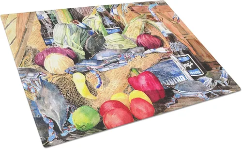 Vista 30 de Caroline's Treasures 1002LCB Barq's, Crabs and Spices Tabla de cortar de vidrio grande decorativa de vidrio templado Tabla de cortar y servir