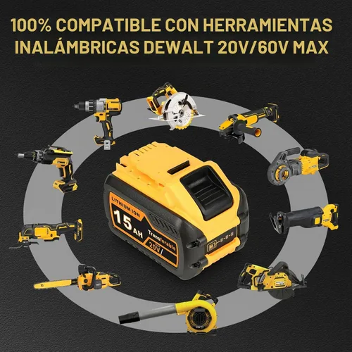 Vista 5 de Paquete de 2 unidades de repuesto de alta capacidad de 15.0Ah para Dewalt 20V/60V MAX, batería de iones de litio con conmutación automática Negro