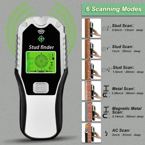 Vista 3 de Escáner de pared con buscador de pernos, herramienta multifunción 6 en 1 con sensor inteligente mejorado, pantalla LCD y alarma de audio