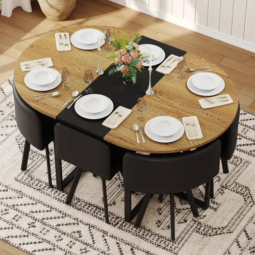 Vista 30 de Juego de mesa de comedor redonda de 39.5 pulgadas para 4, juego de mesa de comedor de 5 piezas con 4 sillas plegables, juego de sillas de mesa