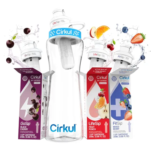 Vista 10 de Cirkul Kit de inicio de botella de agua de plástico sin BPA de 22 onzas con tapa azul, 2 cartuchos de sabor