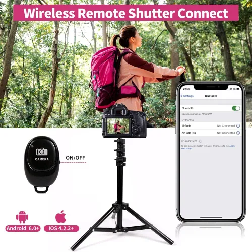 Vista 6 de Trípode para cámara, trípode ligero con placas de liberación rápida y soporte para teléfono para cámara DSLR, teléfono celular, Canon, Nikon, Sony