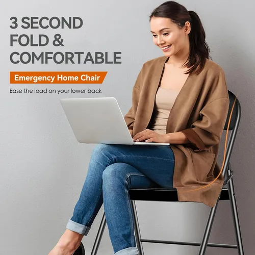 Vista 4 de Paquete de 2 sillas plegables con cojín acolchado, silla de metal con marco de acero resistente, capacidad de 450 libras y asiento cómodo, silla