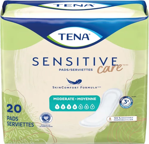 Vista 6 de TENA - Toallas para incontinencia, control de vejiga y posparto, para mujeres, absorción moderada, longitud regular, Sensitive Care, 20