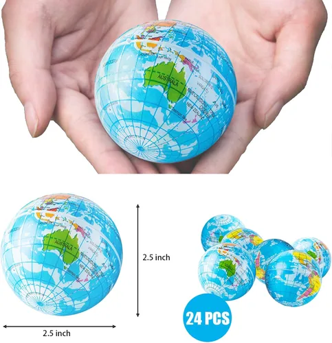 Vista 2 de 24 PCS Globe Squeeze Balls,2.5 Inch Globe Bouncy Ball Earth Squishy Ball,Mini Foam Globe Squeeze Stress Balls