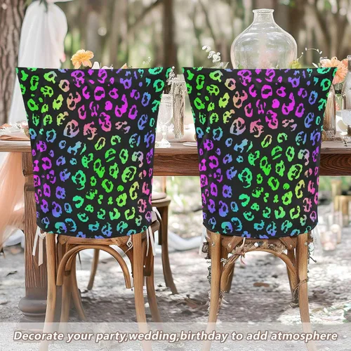 Vista 5 de Neon Leopard Print Chair Back Covers Anti-Dust for Classroom Set of 2 decoración Waterproof Chair Covers for Dining Chairs protectores de sillas