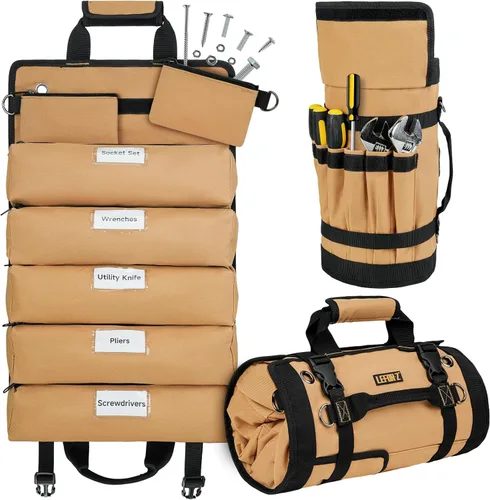 Vista 12 de Bolsa de herramientas, organizador grande de herramientas enrollable, bolsa de almacenamiento de rollo de herramientas de 13 bolsillos, bolsa