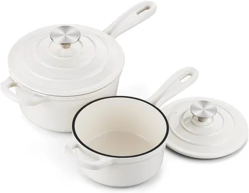 Vista 11 de Onader Enameled Cast Iron Sauce Pan, 1QT Small Saucepan with Lid, Cast Iron Sauce Pot, Enamel Dutch Oven, Nonstick & Heavy Duty – Cream White