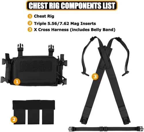 Vista 6 de KRYDEX Chaleco Táctico con Triple Bolsillo para Mag 5.56/7.62 y Bolsillos para Mag 9mm con Arnés X
