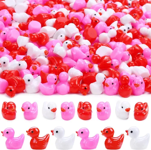 Vista 11 de DULEFUN 100 piezas mini patos con purpurina coloridos pequeños de resina para ocultar figuras de animales de plástico para casa de muñecas, micro