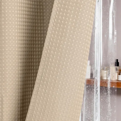 Vista 324 de Cortina de ducha de tela Dynamene verde oscuro - Cortinas de baño de tela de nido de abeja texturizadas resistentes, juego de cortinas de baño