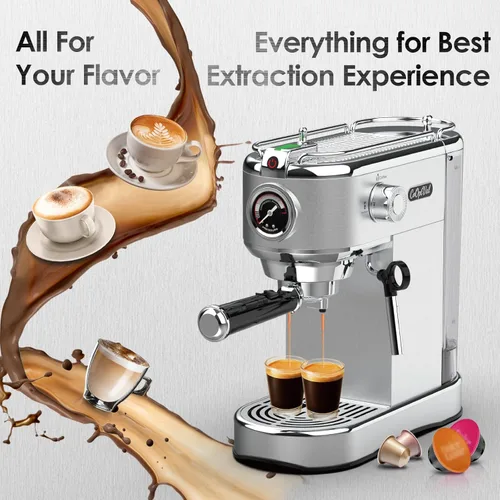 Vista 7 de 20-Bar Espresso Machine & Coffee Machine – Compatible with Nespresso, Keurig K Cup – Hot & Cold Brew, Milk Frother, Stainless Steel – 10 oz Espresso