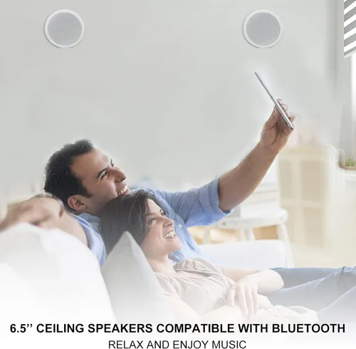 Vista 5 de Herdio - Paquete de altavoces de techo de 16,5 cm, 640 vatios, 2 vías, Bluetooth, ideal para sistema de cine en casa, sala de estar, oficina