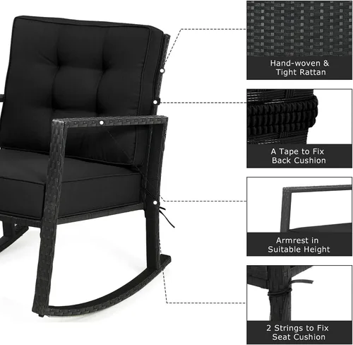 Vista 6 de DORTALA Silla mecedora de ratán, 2 piezas, silla de mimbre para exteriores con marco de acero resistente, asiento de muebles de mimbre para patio