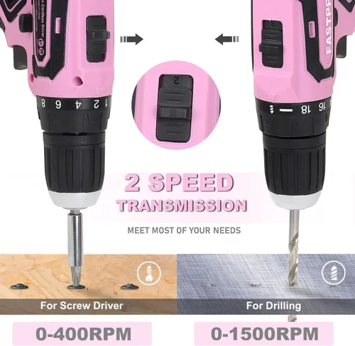 Vista 5 de FASTPRO Juego de herramientas rosa de 160 piezas con taladro inalámbrico de iones de litio de 12 V, kit de herramientas de reparación para el hogar